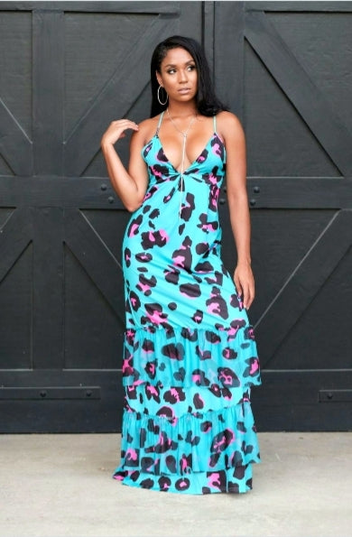 BLUE LEOPARD MAXI DRESS