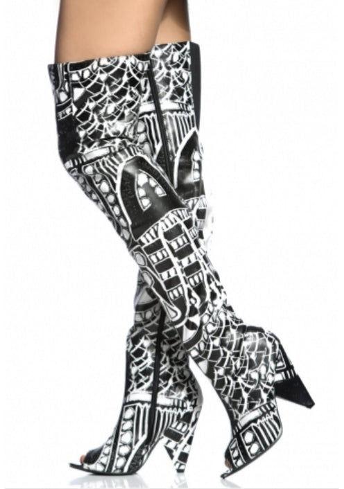 TRIBAL - BLACK AND WHITE TALL BOOTS