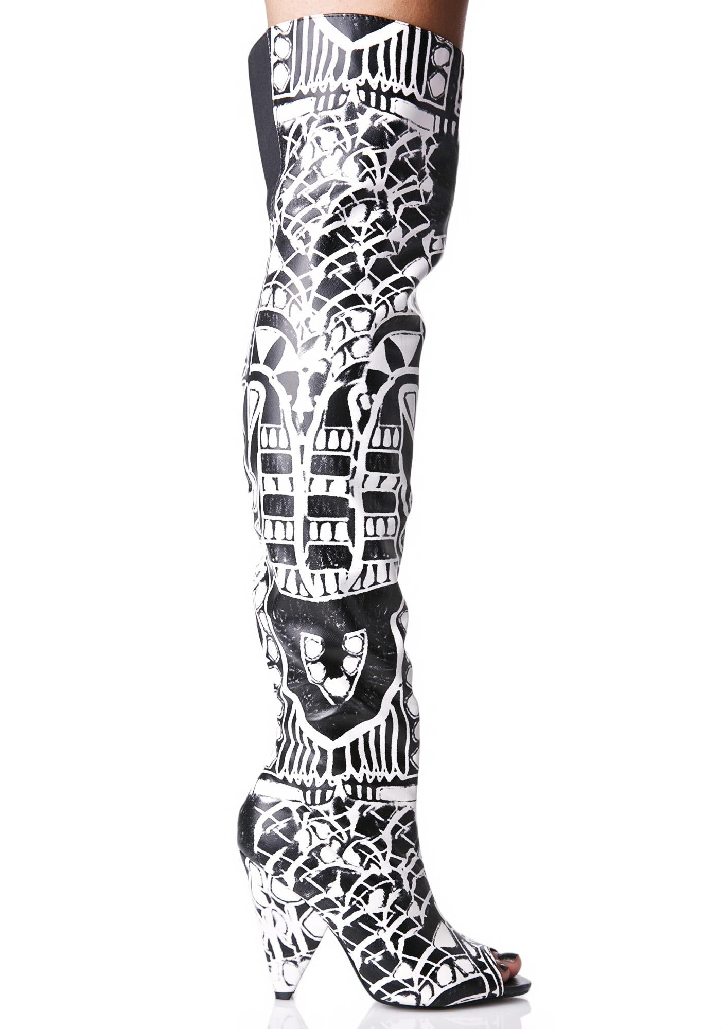 TRIBAL - BLACK AND WHITE TALL BOOTS